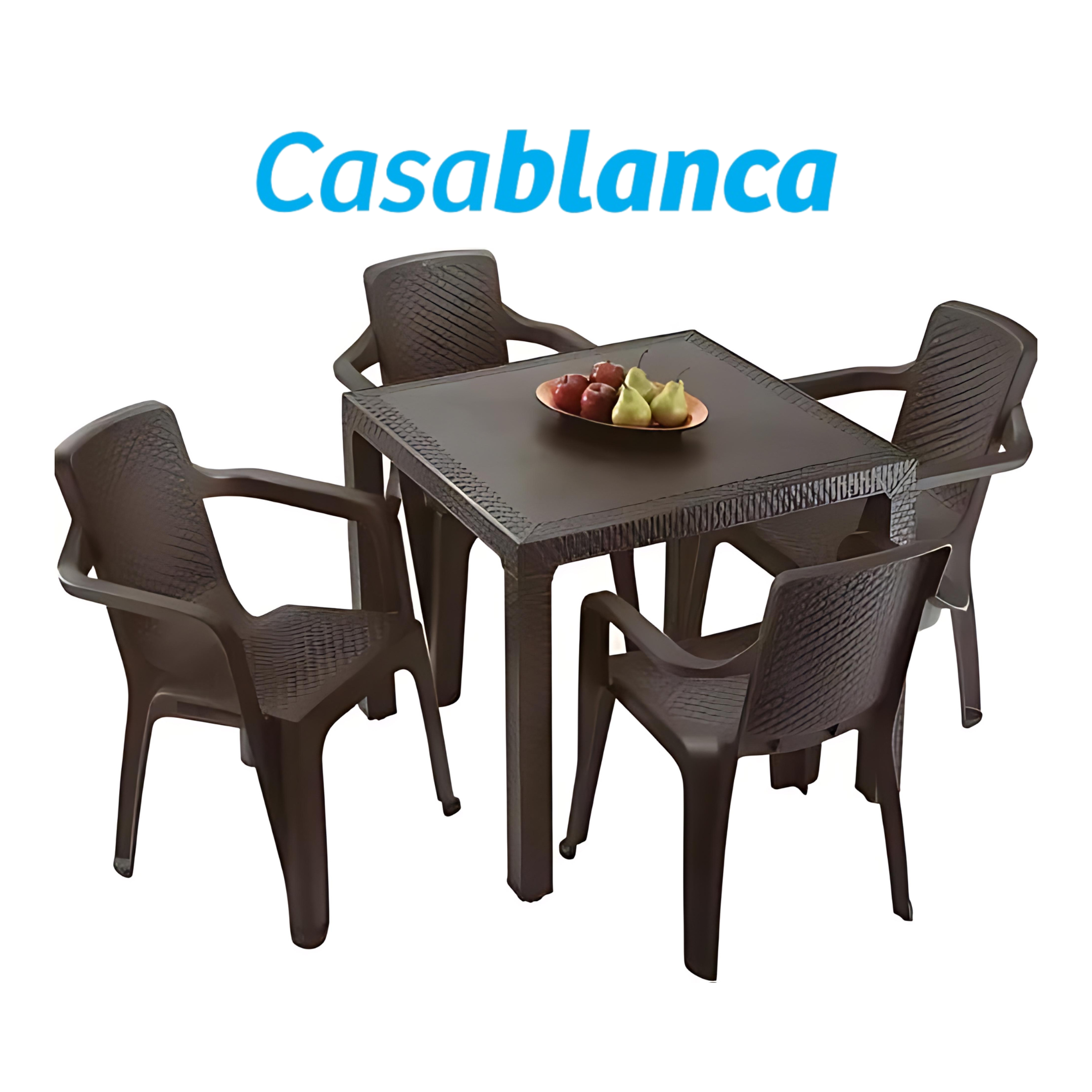 SET DE 4 SILLAS CON BRAZO Y MESA MALLA CUADRADA PREMIUM REGINA COLOR MARRON